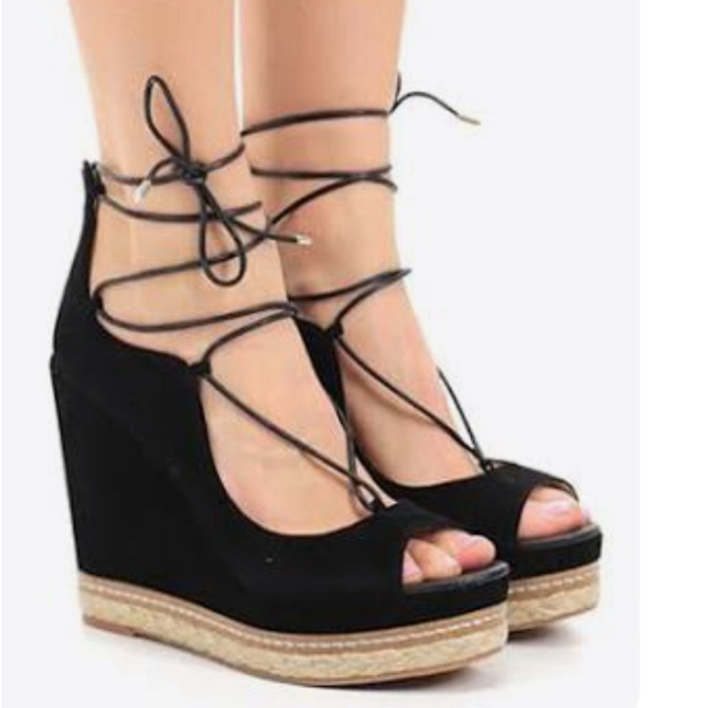 Black Sam Edelman Harriett Espadrille Wedge Sandals